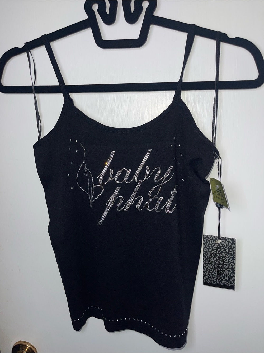 NWT Baby Phat Black Rhinestone Script Cami